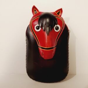Handmade Leather Red and Black Horse Head Wristlet